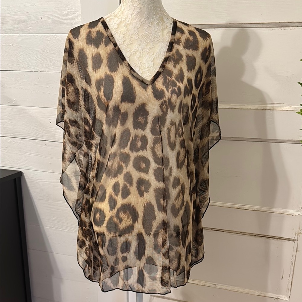 Jordan Taylor Sheer Tunic Cover Up Animal Print Sheer Top Size Small Shawl NWT